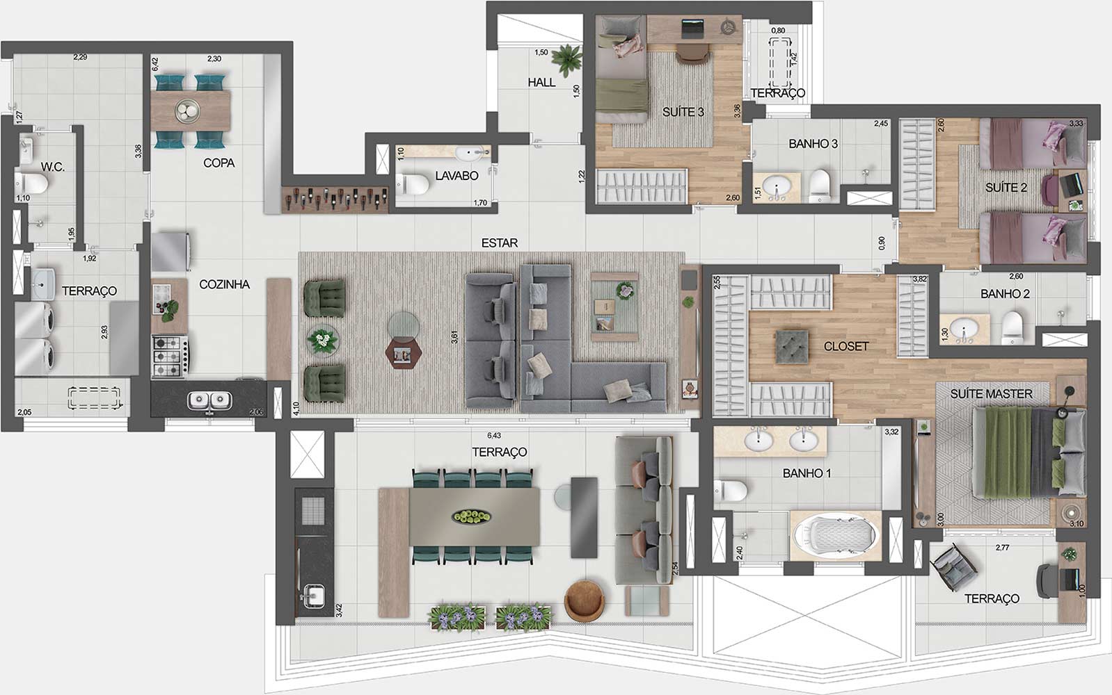 Planta do apartamento de 176 m²